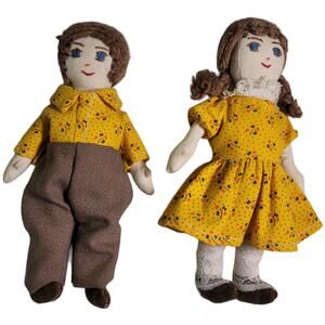 Handmade Amish Folk Art Doll Couple - 7" Tall Rustic Lodge Housewarming Gift